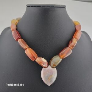 Chunky Natural Stone Necklace with Statement Pendant